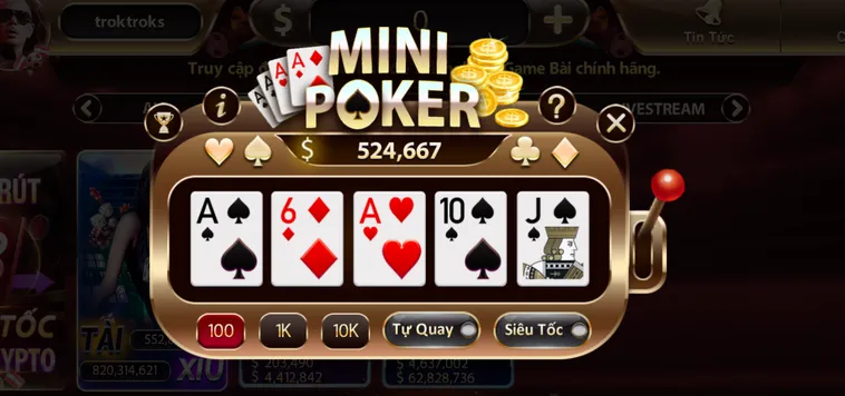 Minigame Mini Poker Tại SunWin Với Cơ Hội Nhận Thưởng Jackpot Lên Tới 500 Triệu Đồng